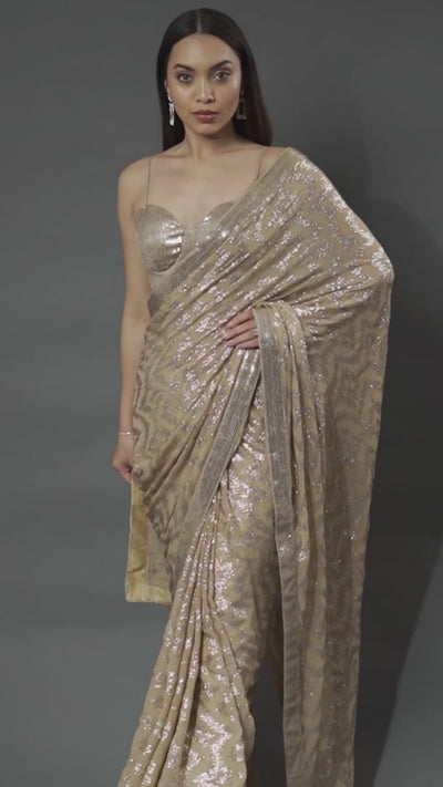 Gold Sequins Georgette Saree