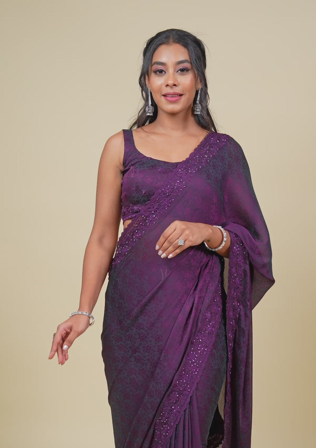 Wine Stonework Georgette Saree