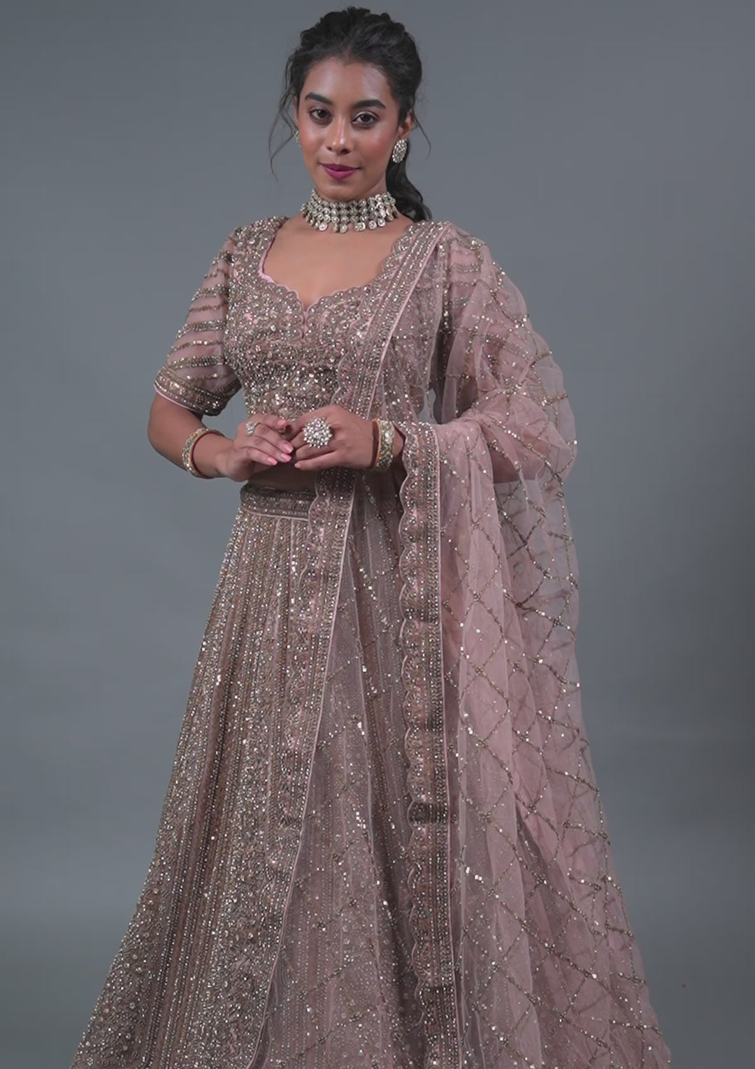 Peach Zariwork Net Readymade Lehenga