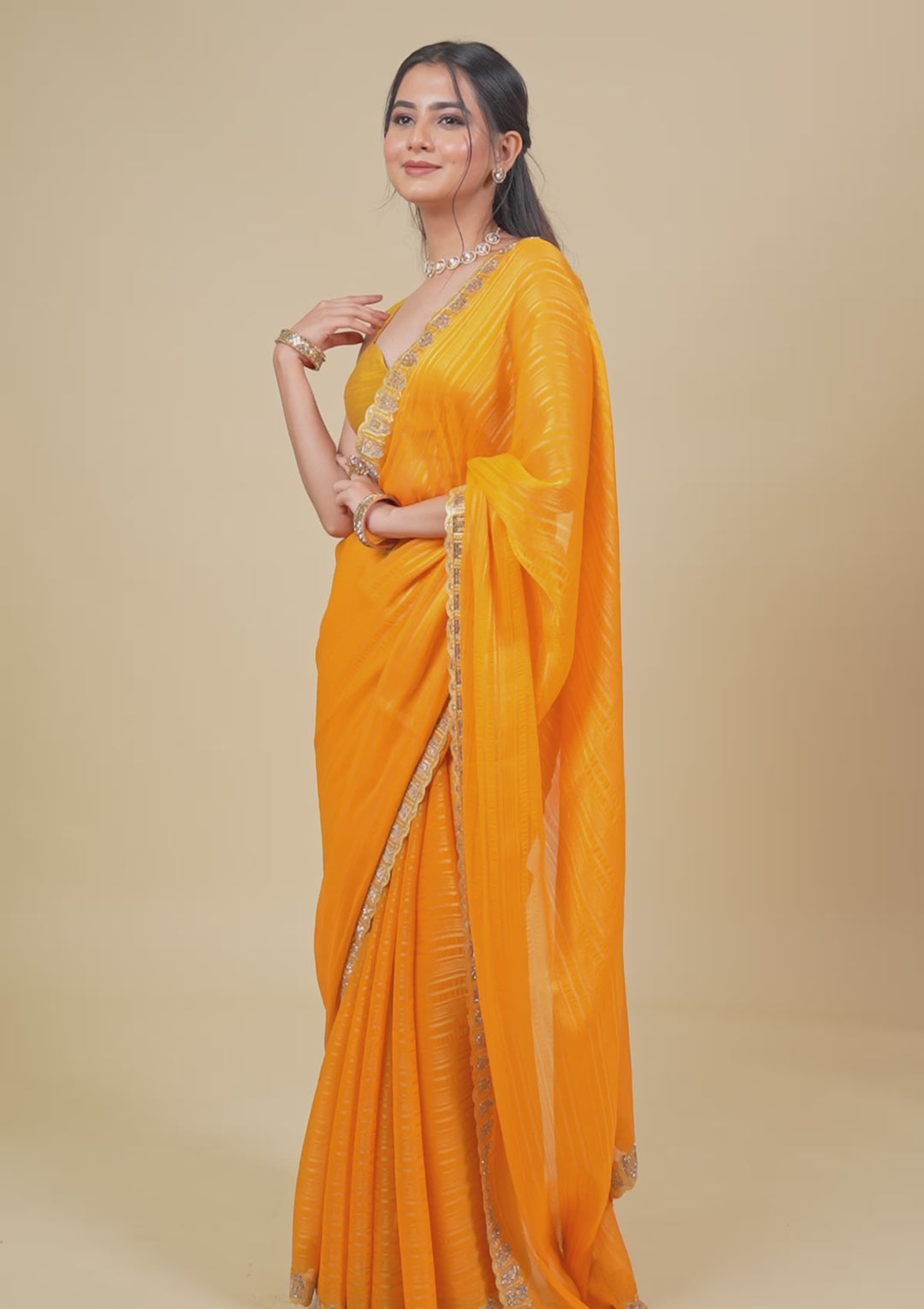 Mustard Stonework Georgette Saree