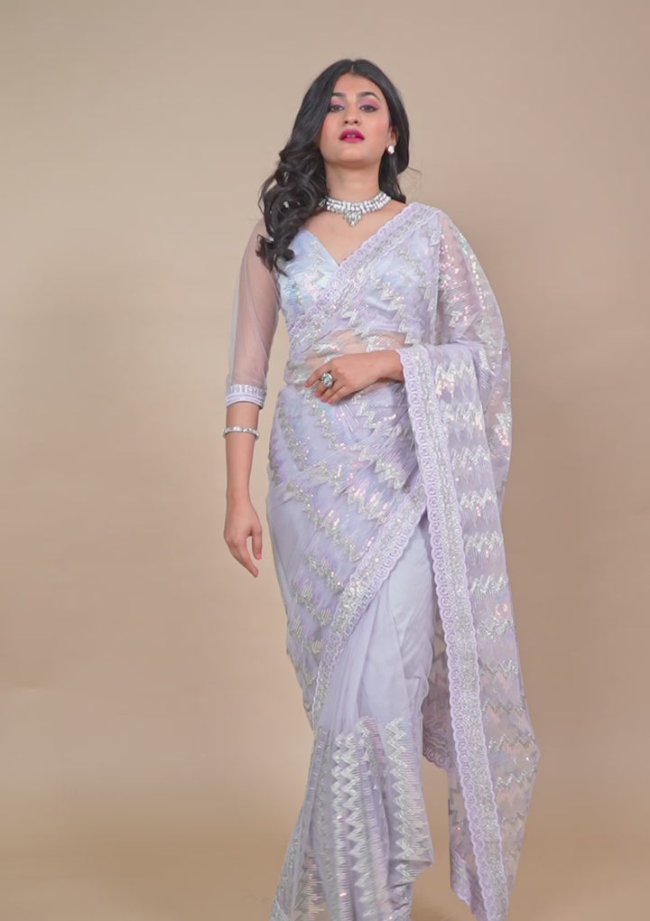 Lavender Sequins Tissue Saree