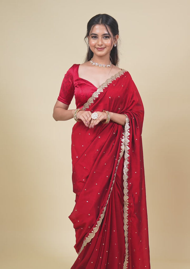 Maroon Gotapatti Raw Silk Saree