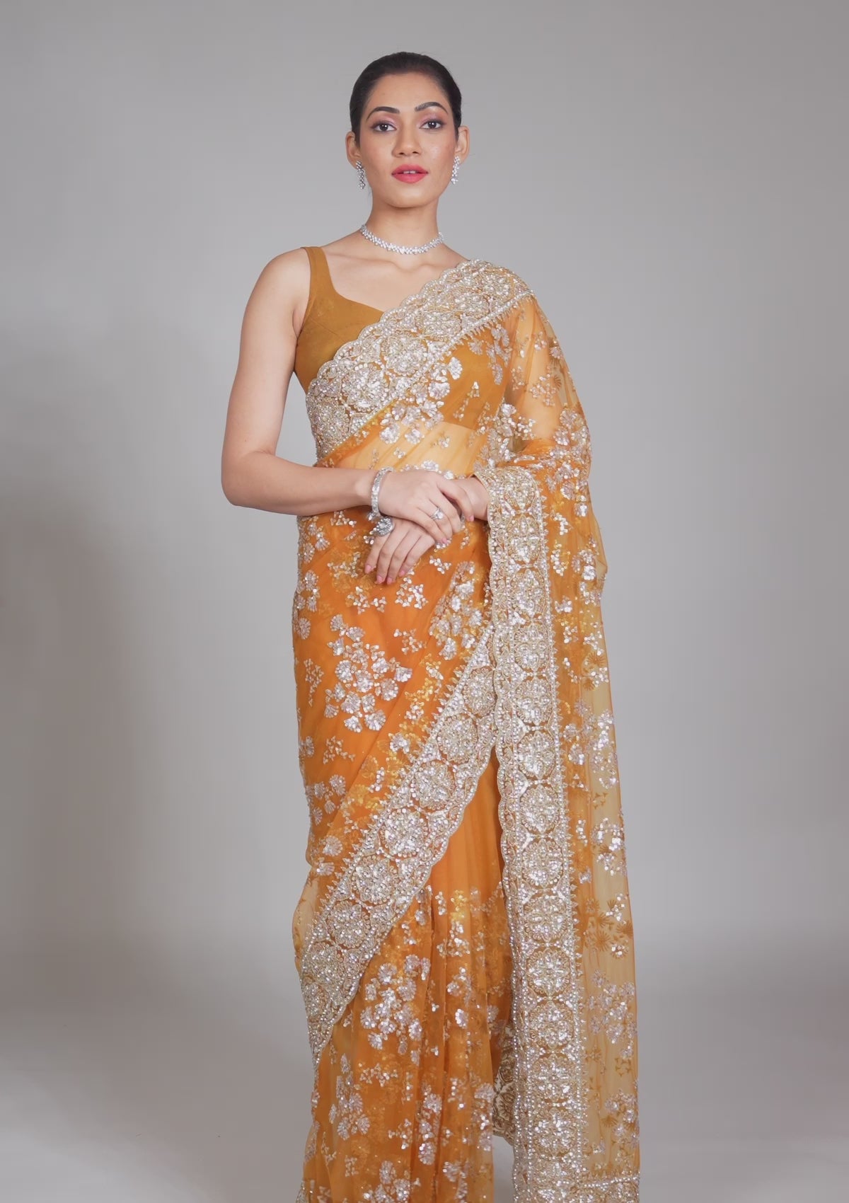 Mustard Zariwork Net Saree