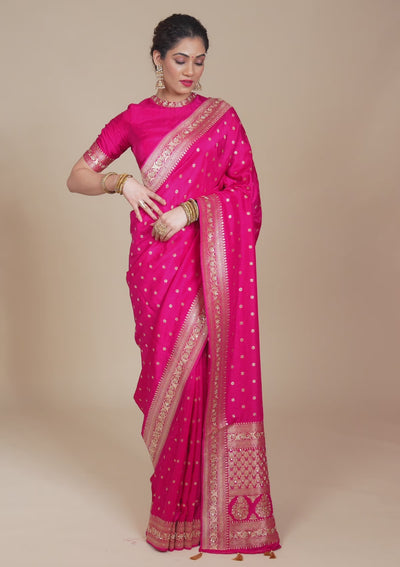 Rani Pink Zariwork Banarasi Silk Saree