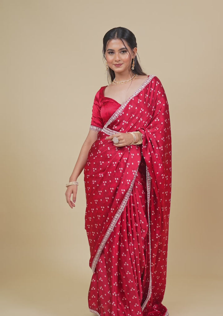 Maroon Bandini Print Satin Saree