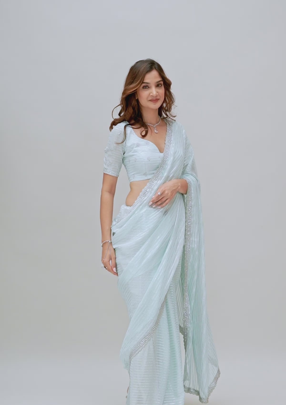 Sky Blue Stonework Georgette Saree