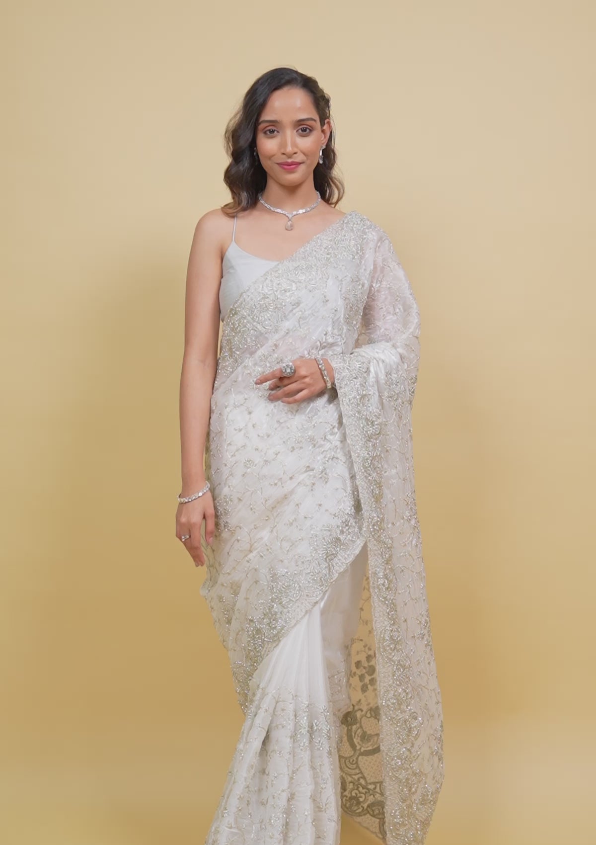 Off White Zariwork Tissue Saree