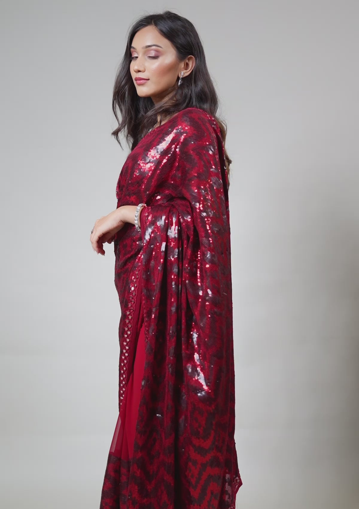 Maroon Sequins Georgette Saree