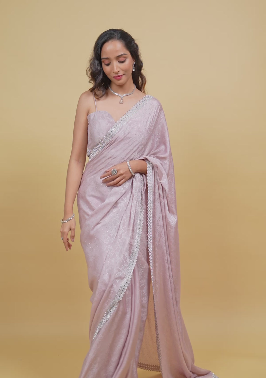 Lavender Stonework Semi Crepe Saree