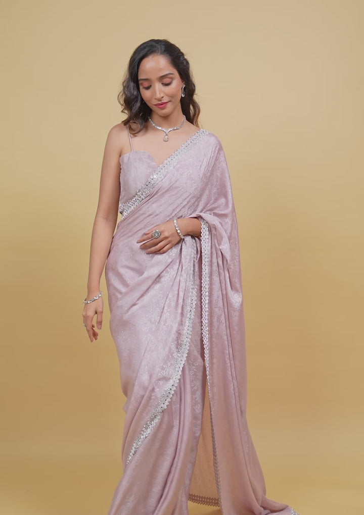 Lavender Stonework Semi Crepe Saree