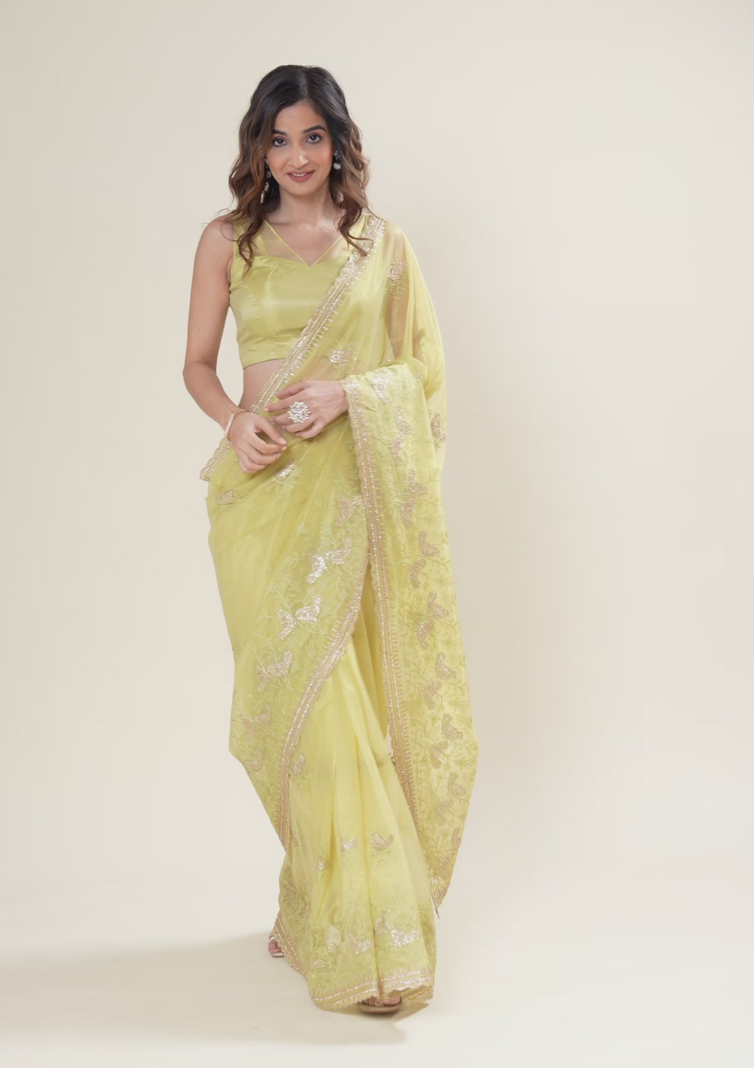 Pista Green Zariwork Tissue Saree