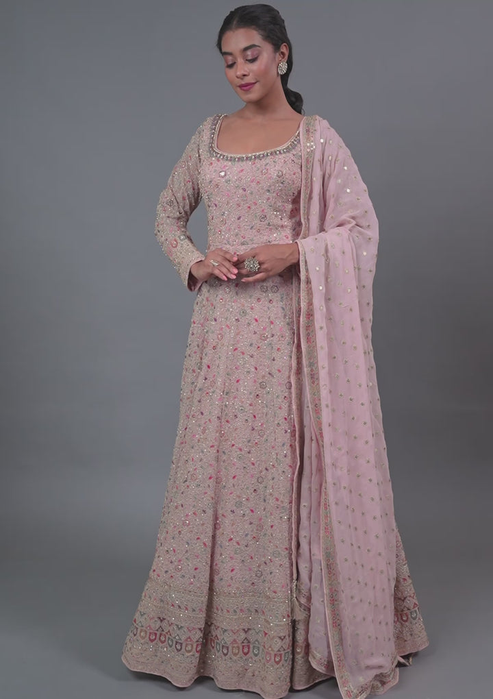 Peach Zariwork Georgette Gown