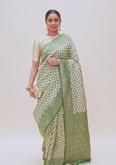 Leaf Green Zariwork Silk Saree