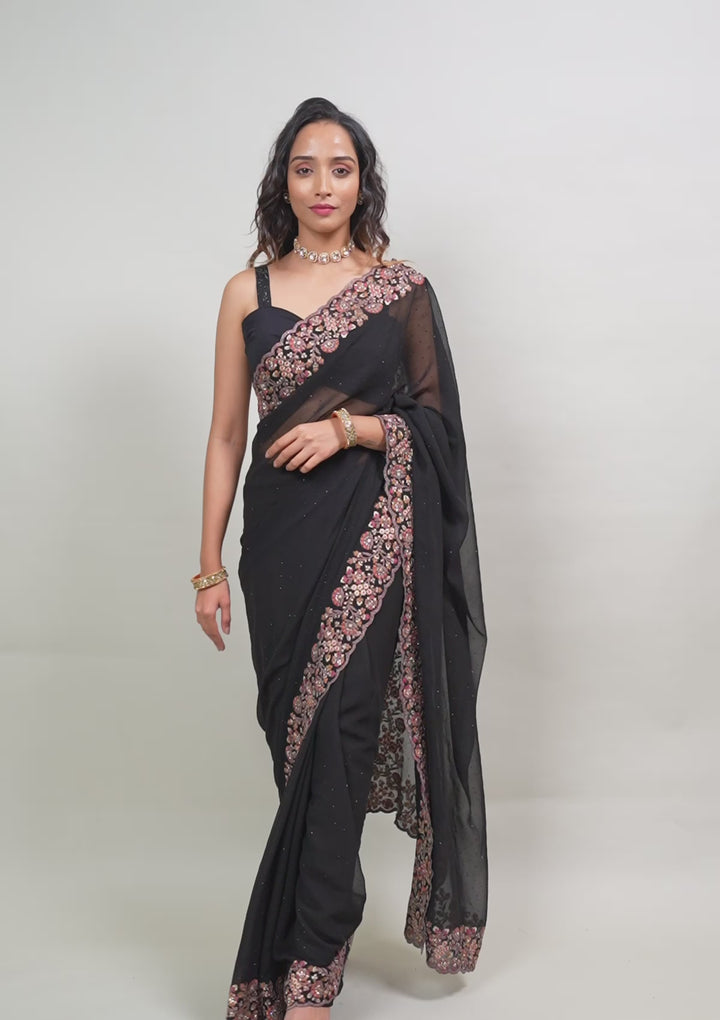 Black Zariwork Georgette Saree