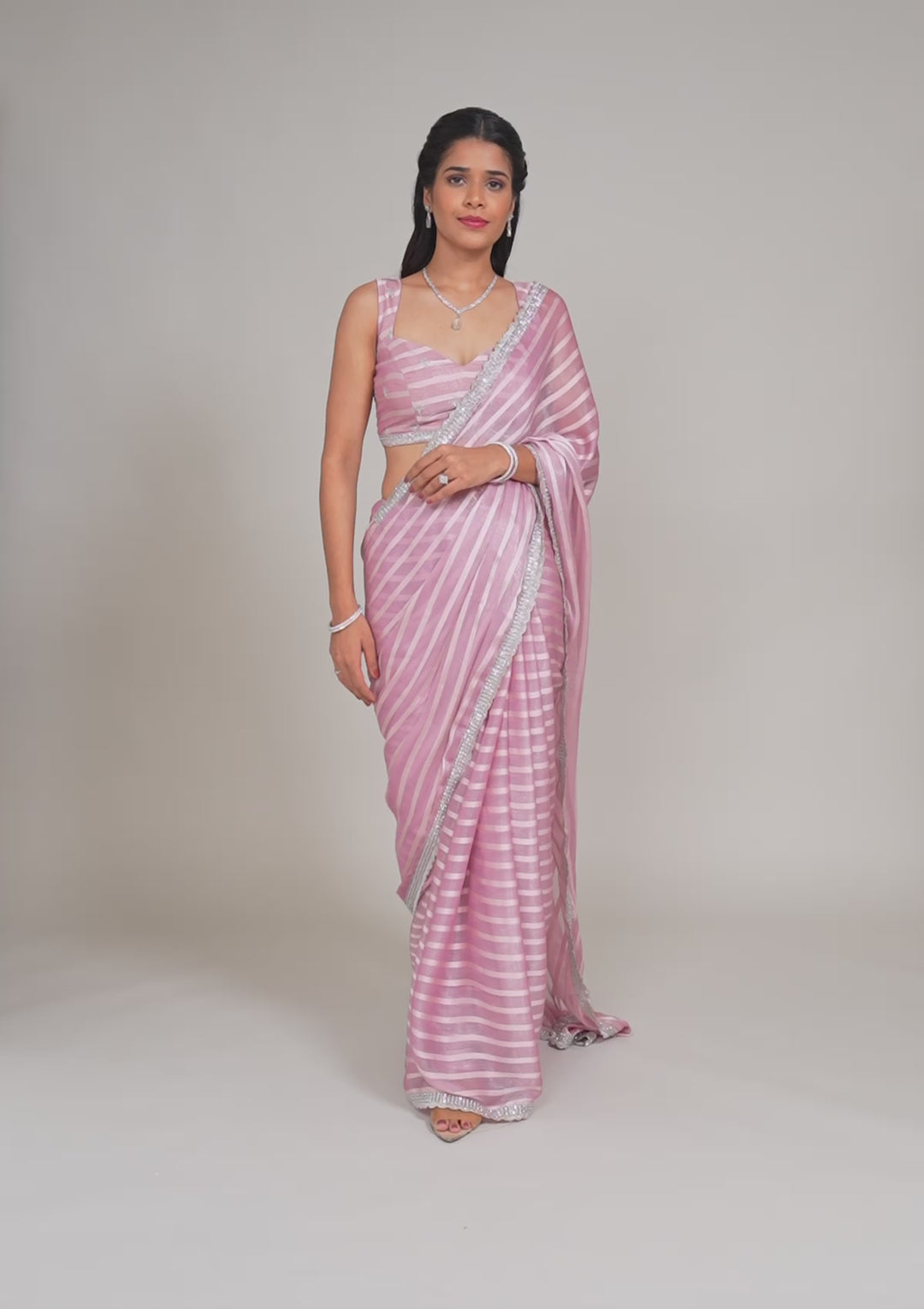Lavender Stonework Semi Crepe Saree