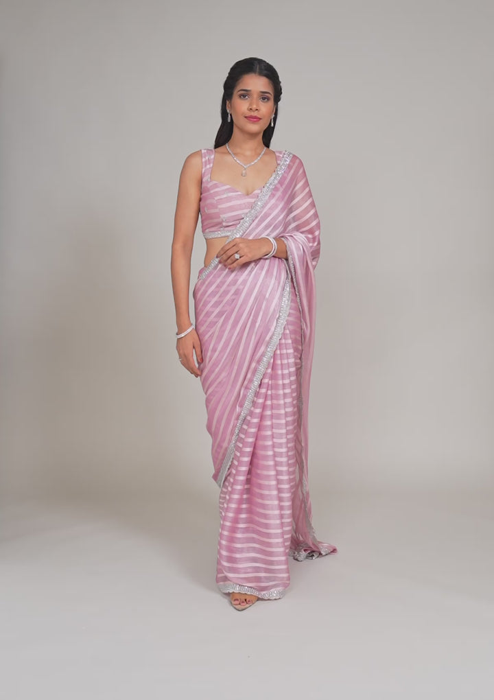 Lavender Stonework Semi Crepe Saree