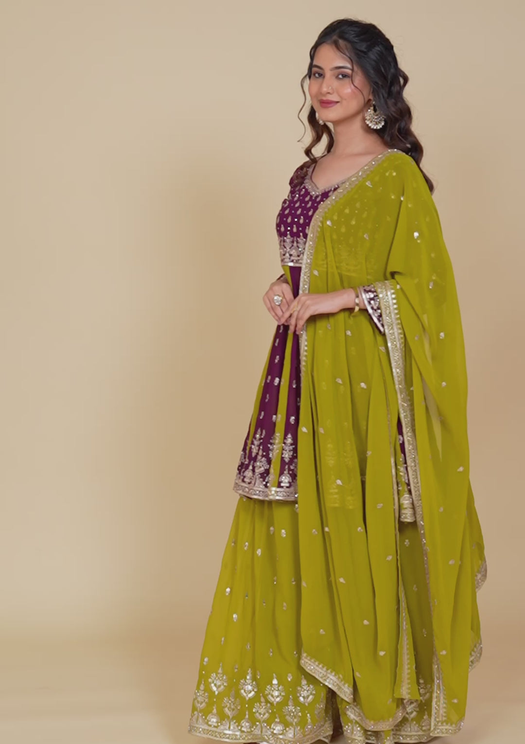 Purple Zariwork Georgette Readymade Salwar Kameez