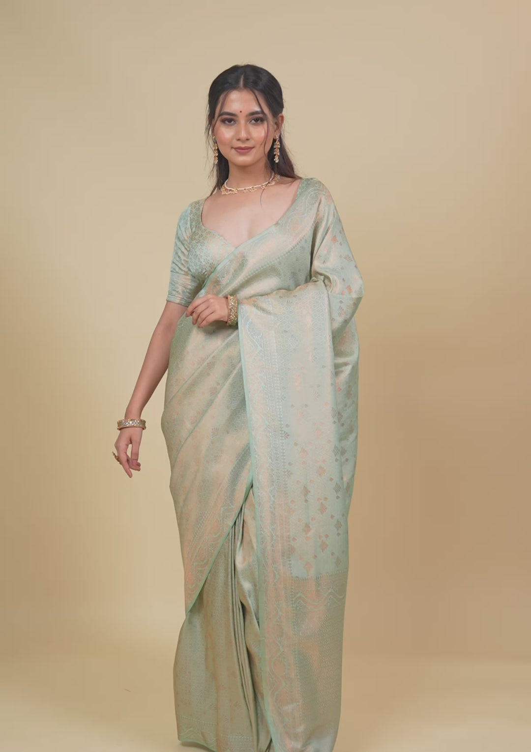 Sea Green Zariwork Soft Silk Saree