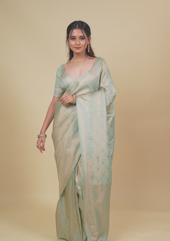 Sea Green Zariwork Soft Silk Saree