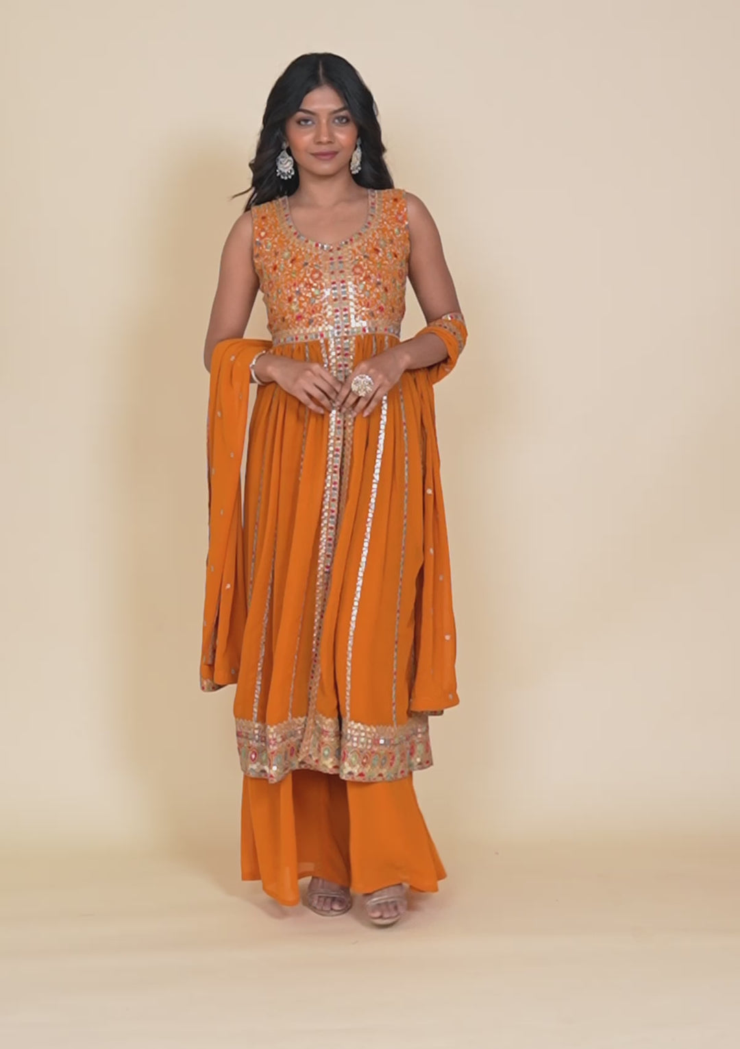 Mustard Zariwork Georgette Readymade Salwar Kameez