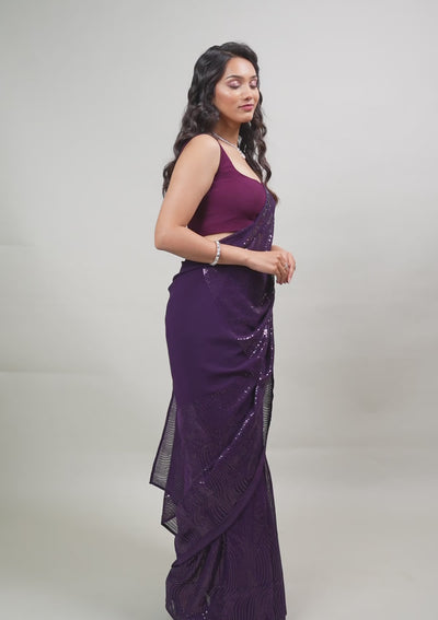 Purple Sequins Georgette Saree