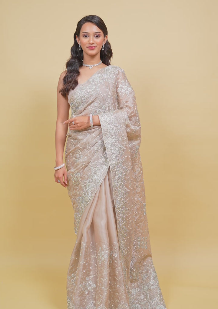 Mauve Zariwork Tissue Saree