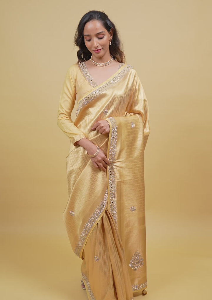 Gold Mirrorwork Soft Silk Saree