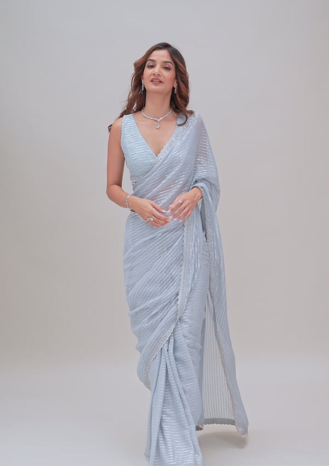 Grey Stonework Georgette Saree