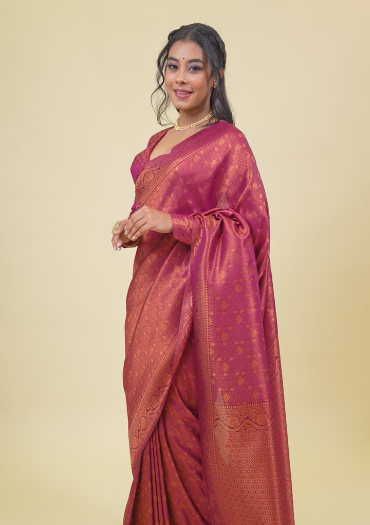 Wine Zariwork Soft Silk Saree
