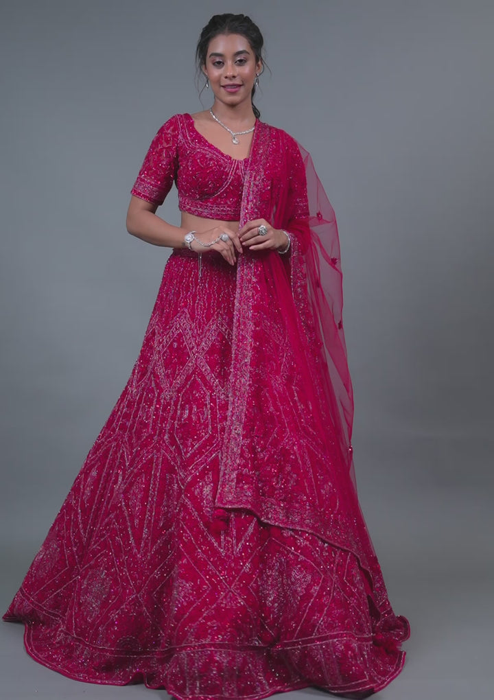 Red Cutdana Net Readymade Lehenga