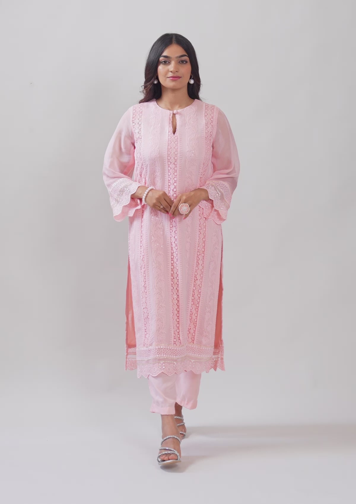 Peach Cutwork Georgette Unstitched Salwar Suit