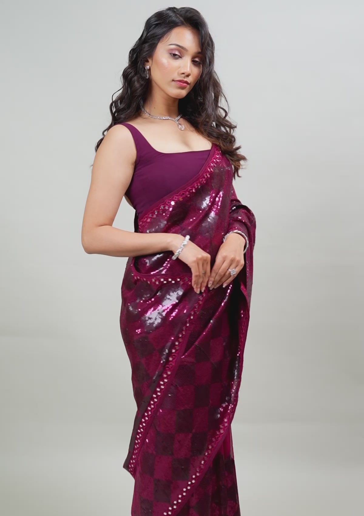 Wine Sequins Georgette Saree