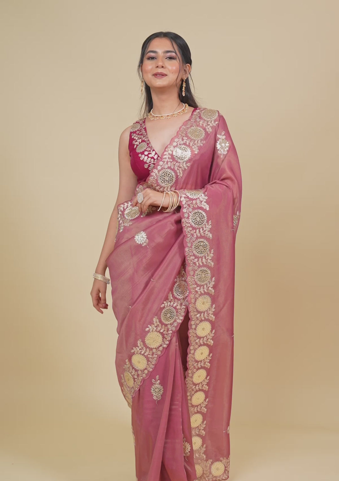 Onion Pink Gotapatti Tissue Saree