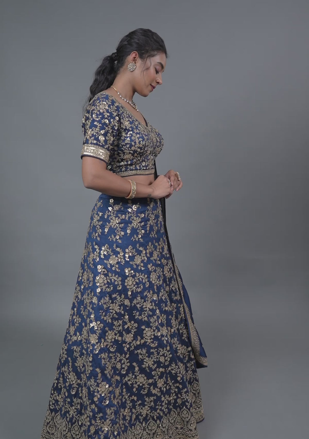 Peacock Blue Zariwork Raw Silk Readymade Lehenga