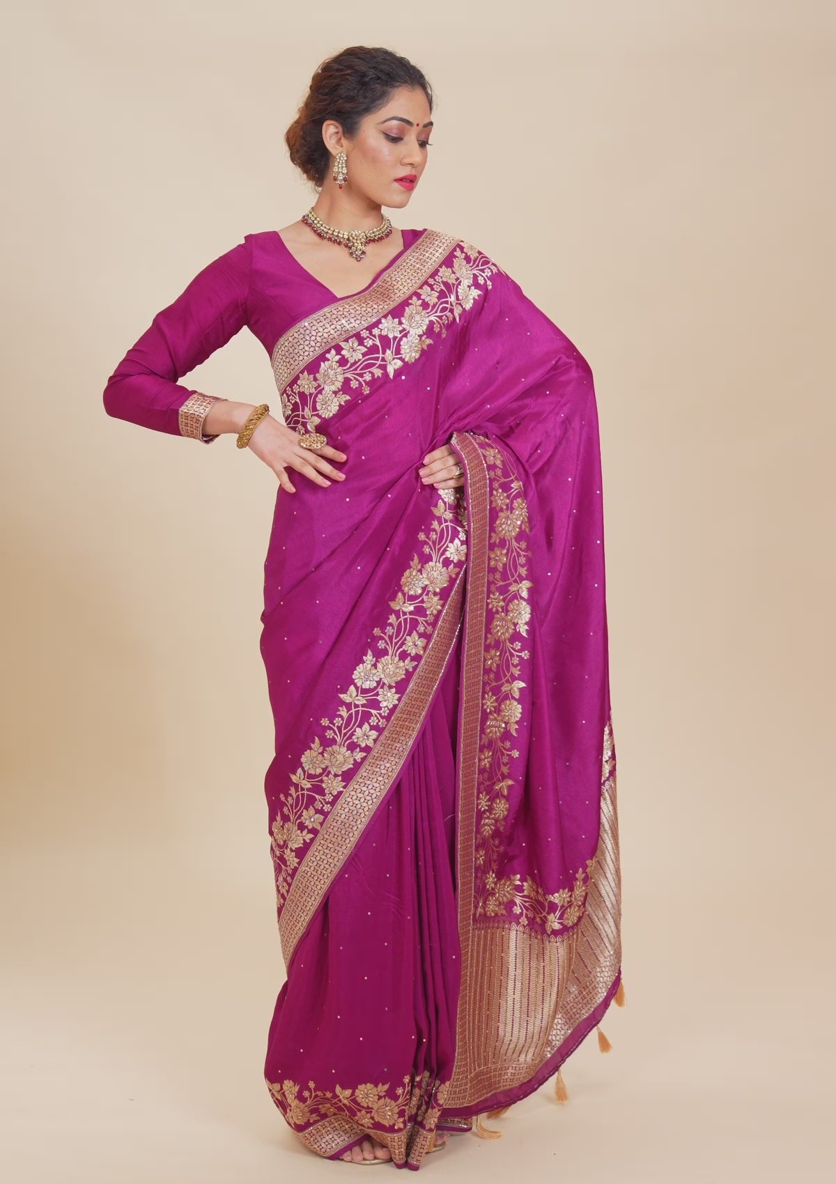 Wine Zariwork Banarasi Silk Saree