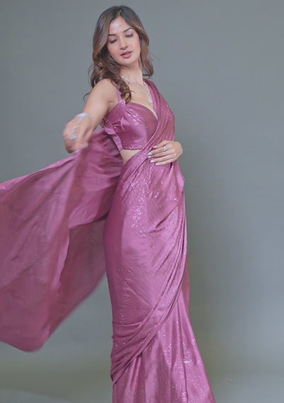 Onion Pink Swarovski Crepe Saree