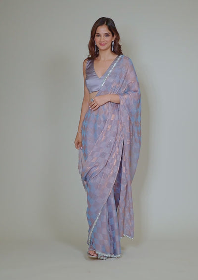 Lavender Stonework Semi Crepe Saree