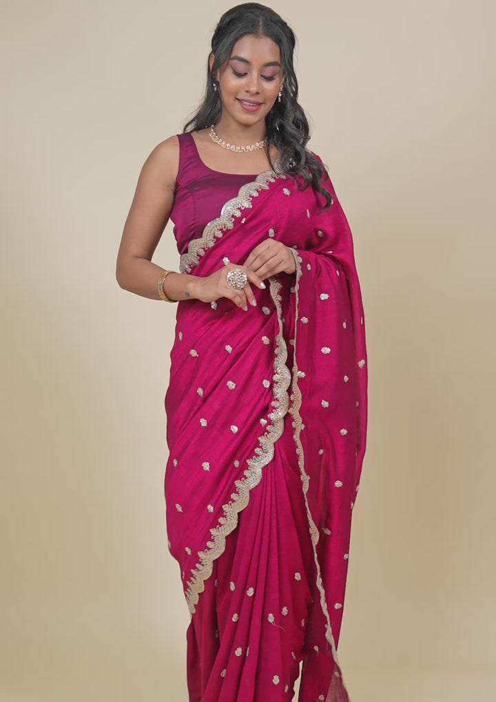 Wine Gotapatti Raw Silk Saree