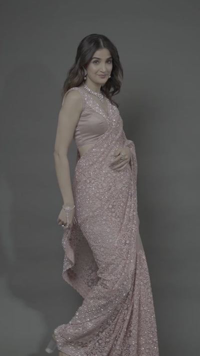 Pink Stonework Net Saree