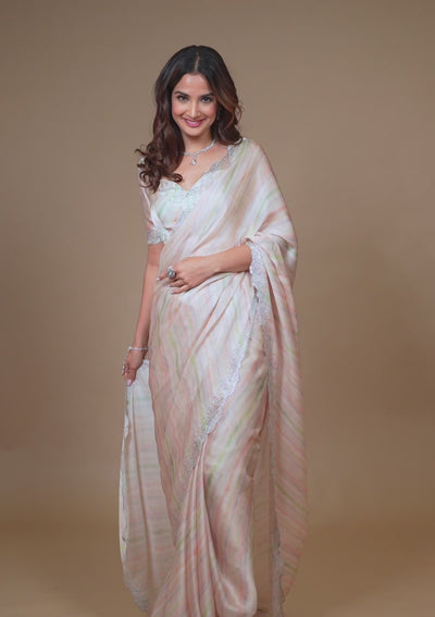 Peach Printed Satin Saree