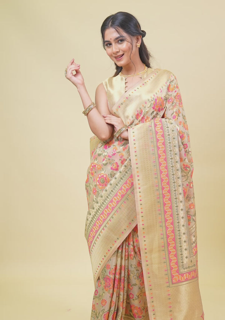 Beige Zariwork Soft Silk Saree