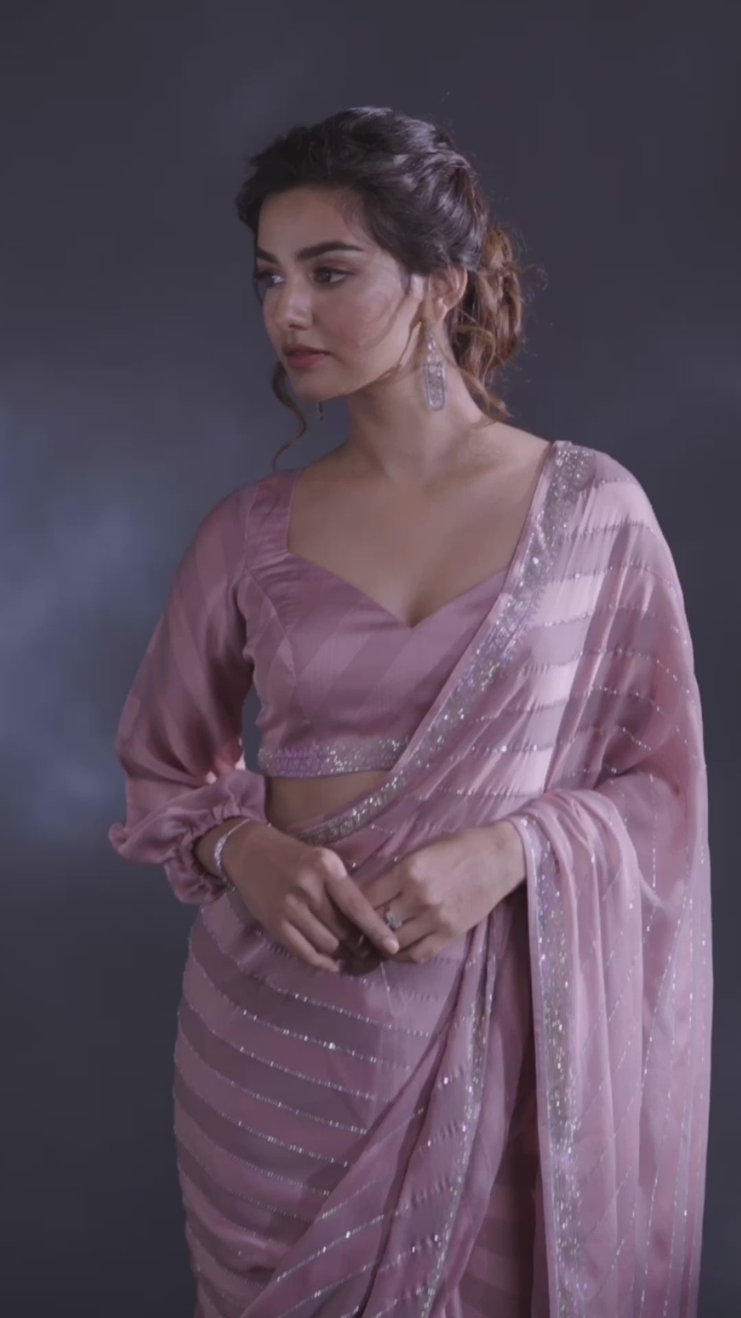 Mauve Swarovski Satin Designer Saree