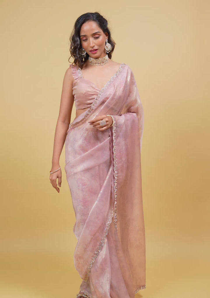 Lavender Stonework Tissue Saree