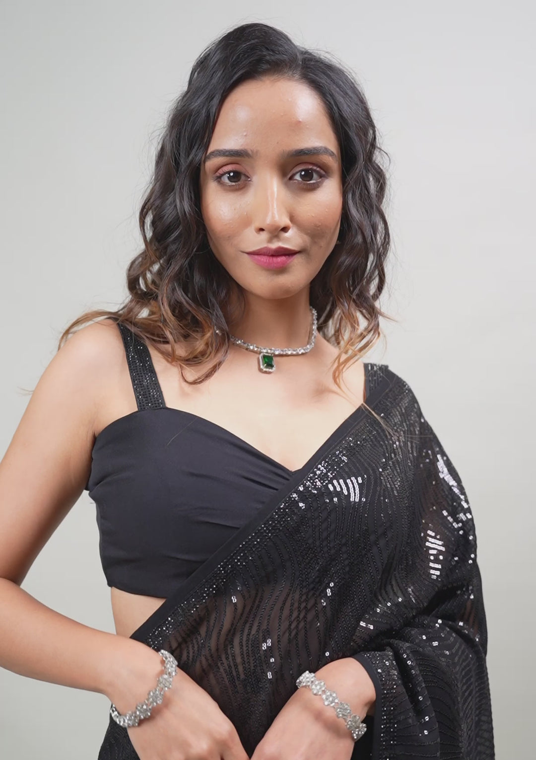 Black Sequins Georgette Saree