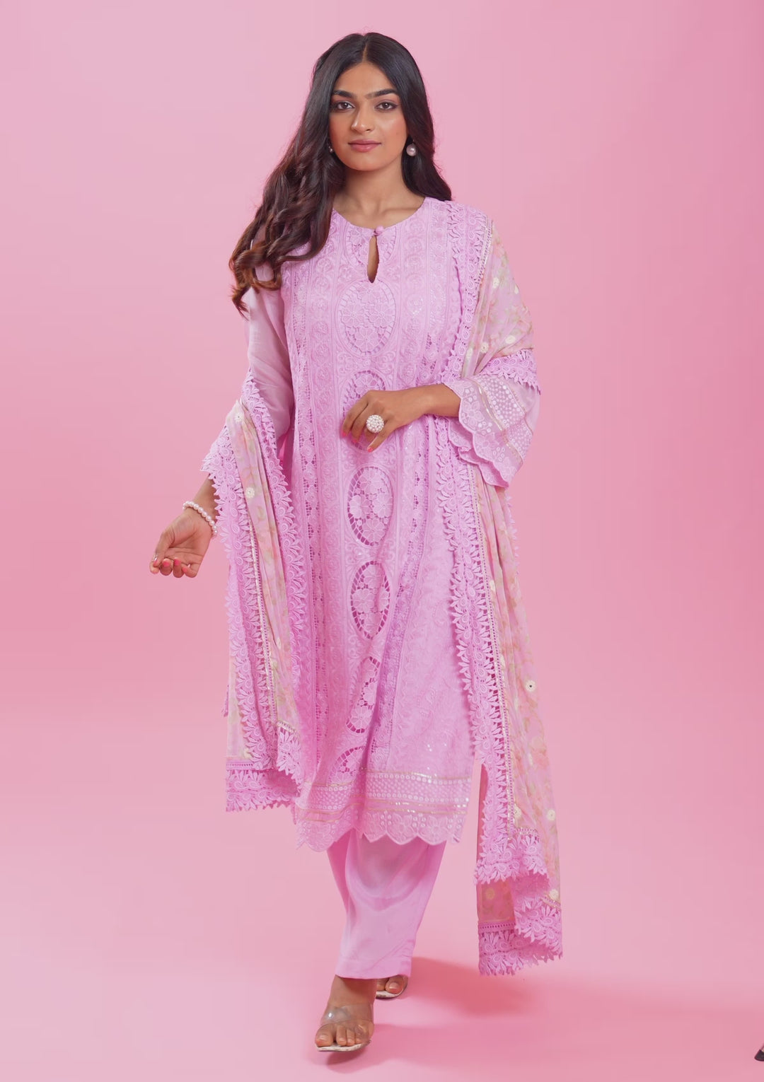 Lavender Cutwork Georgette Unstitched Salwar Suit