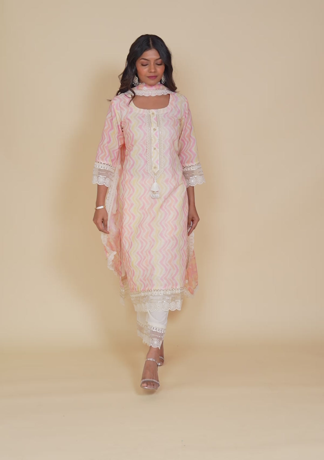 Peach Cutwork Cotton Readymade Salwar Kameez