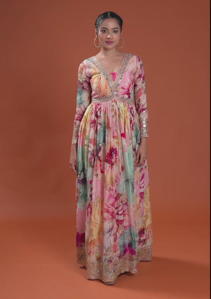 Pink Stonework Semi Crepe Readymade Salwar Suit