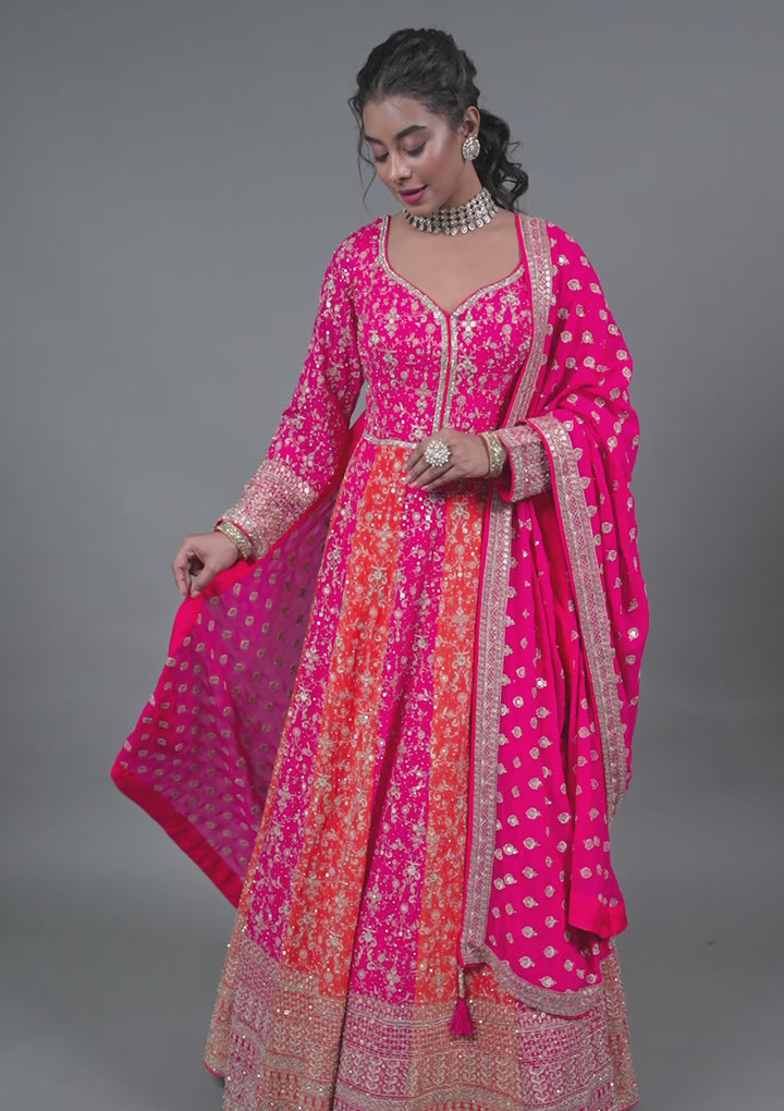 Pink Zariwork Georgette Gown