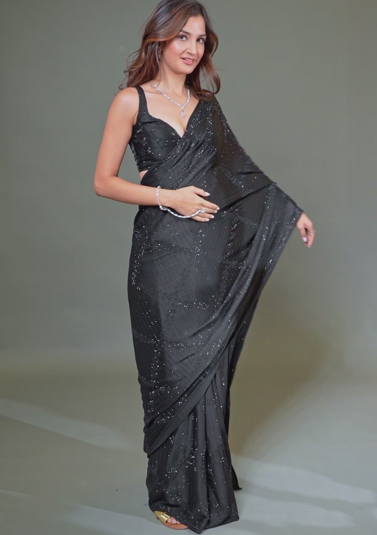 Black Swarovski Crepe Saree