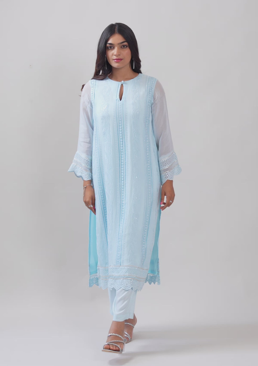Sky Blue Cutwork Georgette Unstitched Salwar Suit
